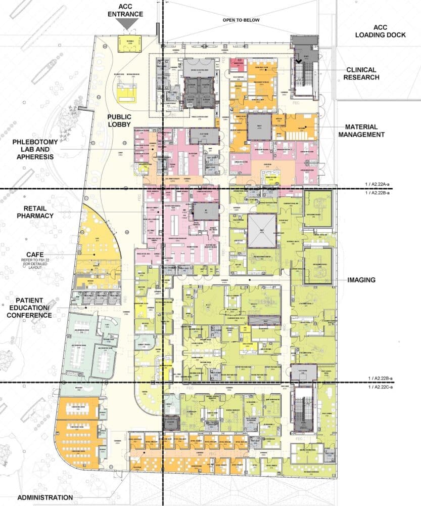 Integrating MRI with the rest of imaging (light green area) vastly improves circulation for staff. © CO Architects