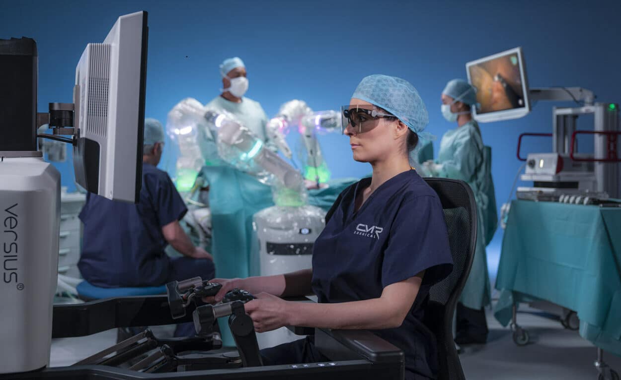 With Versius, surgeons have 3D HD vision, which can give them better depth perception, alongside fully-wristed instruments that can improve precision and control. (Credit: CMR Surgical)